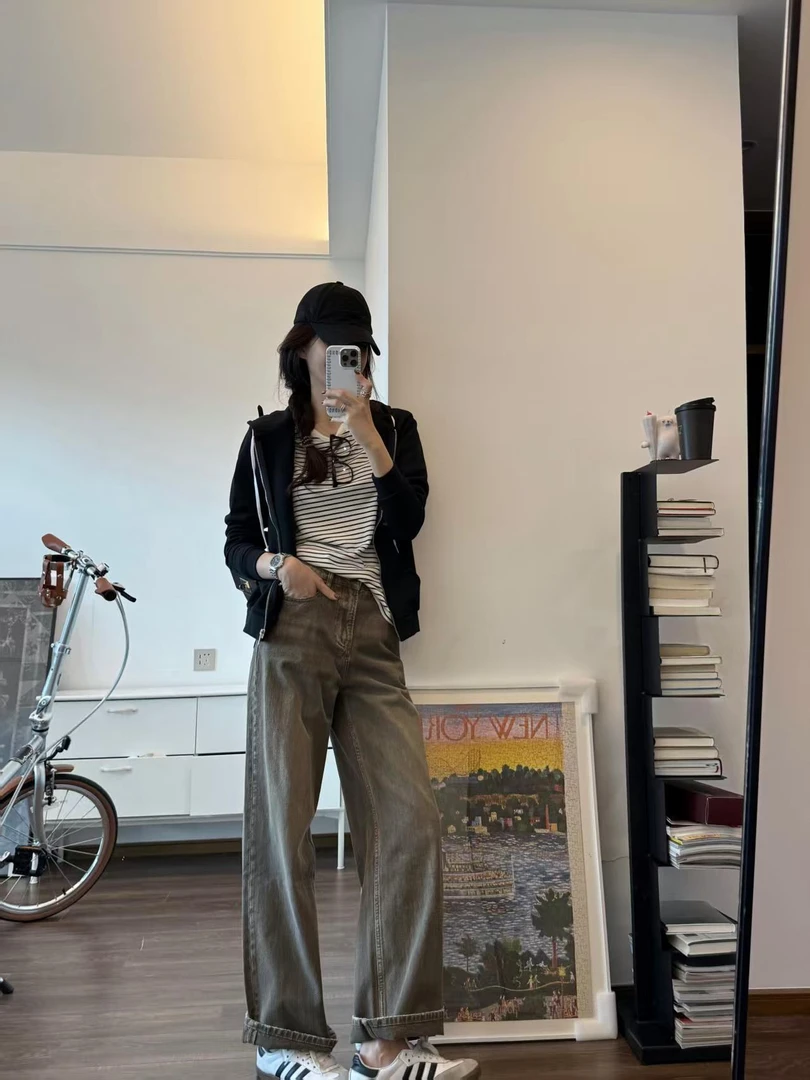 韩系时尚套装女秋季新款黑色慵懒风宽松卫衣外套高腰休闲阔腿裤