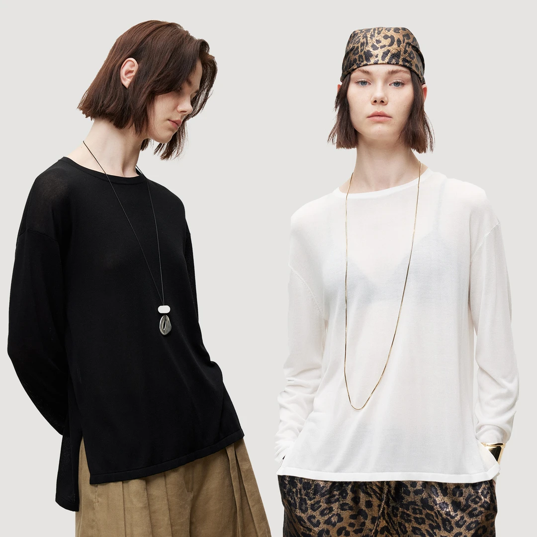 MARIUS“静素衫”轻运动风纯色长袖T恤时尚夏圆领舒适针织简约经典