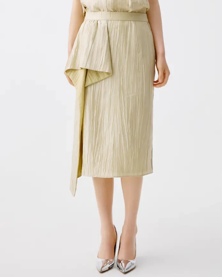 【娇娇推荐】LAMAISONJADE玉琼国风25淡绿色肌理纹造型褶皱修身半裙