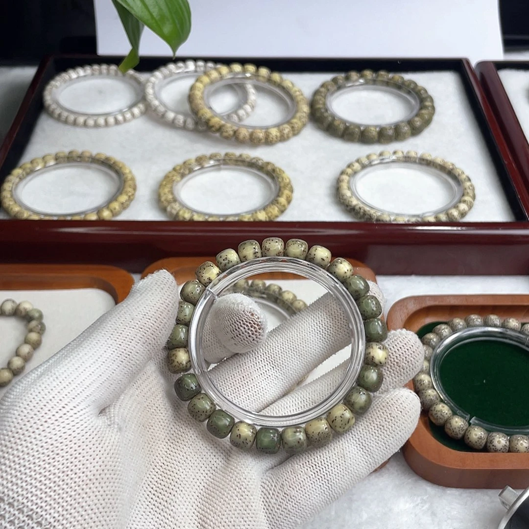 手串星月菩提石玉料绿背河豚原生态单圈