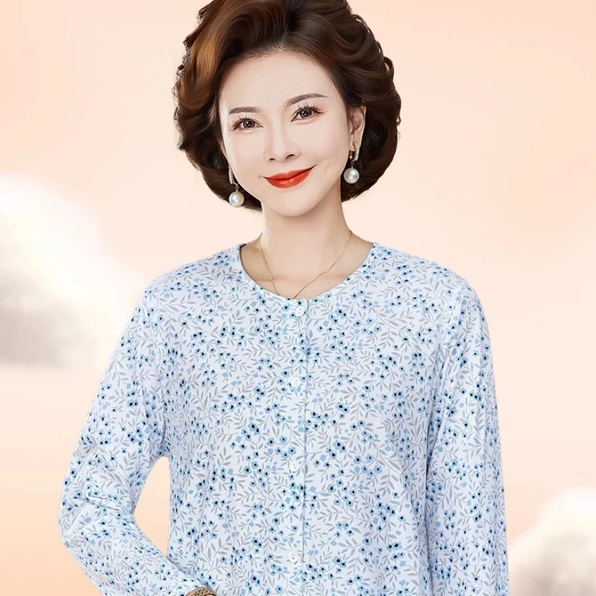 华友源中老年妈妈长袖开衫薄款睡衣适合空调房外穿舒适家居服中年