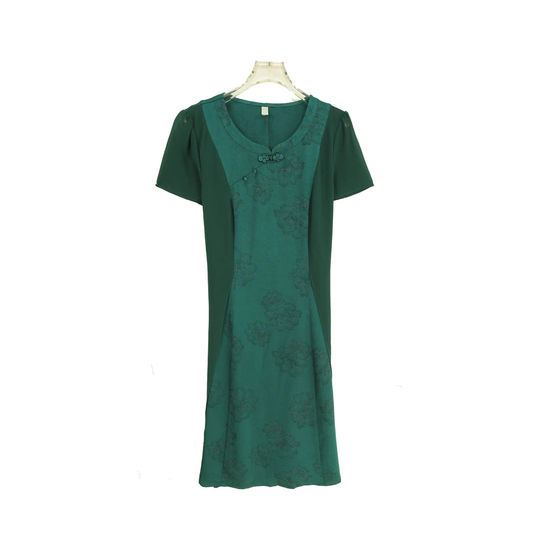 气质国风印花新中式盘扣连衣裙S635