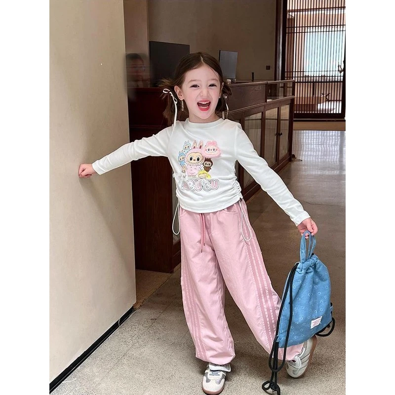 YeeHoO英氏【断码】女童春秋套装2025新款儿童立体公仔抽绳白色T