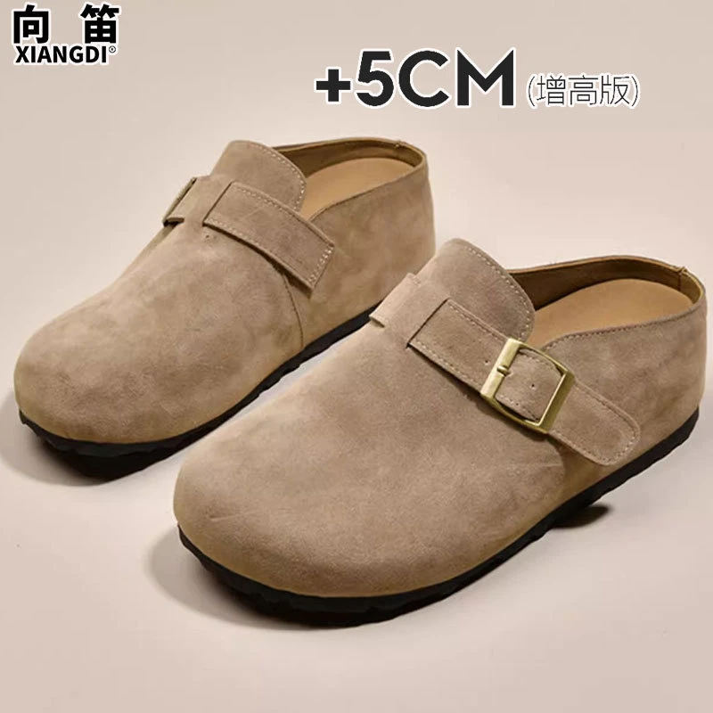 5cm内增高女鞋牛皮勃肯鞋2025新款秋季一脚蹬单鞋包头半拖鞋外穿