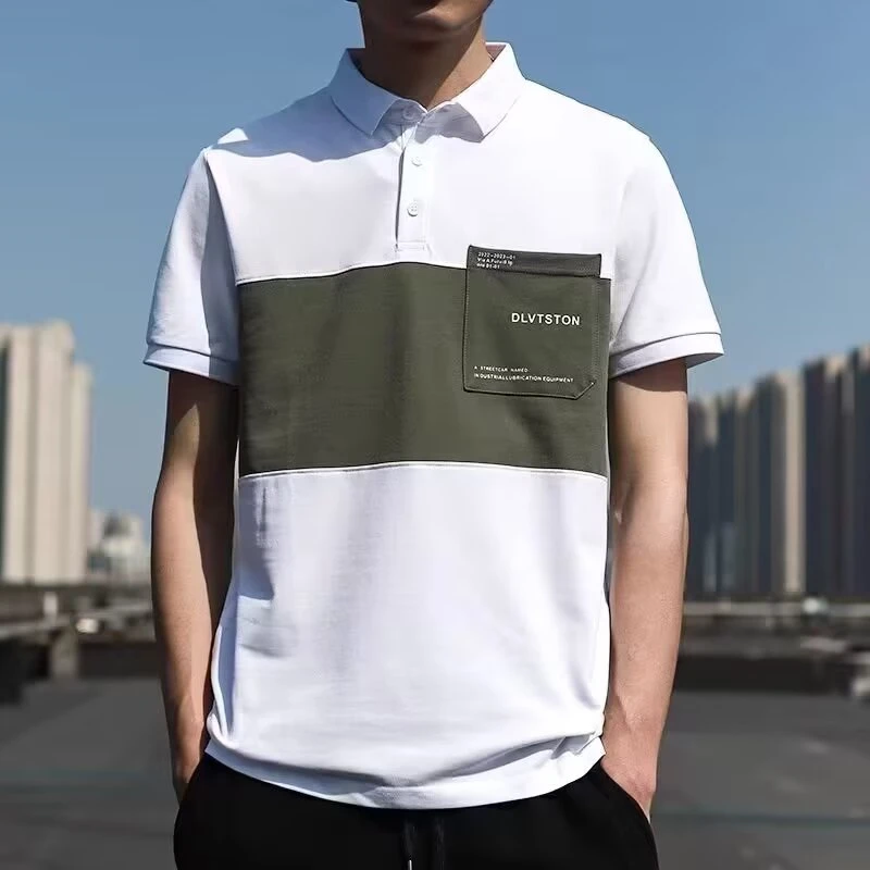polo衫男士短袖t恤夏季新款拼接休闲潮流商务个性翻领撞色体恤