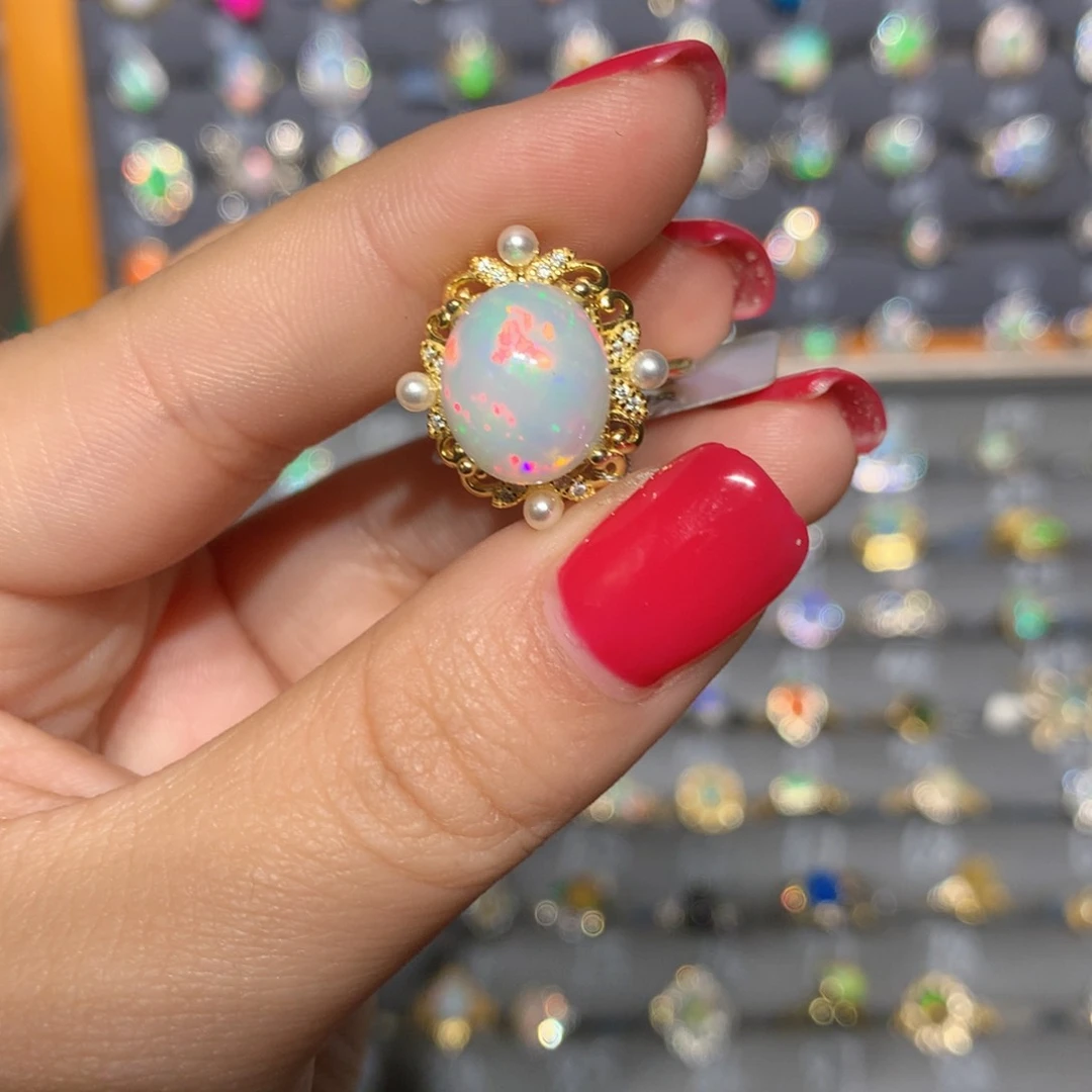 银S925镶嵌欧泊欧泊戒指l