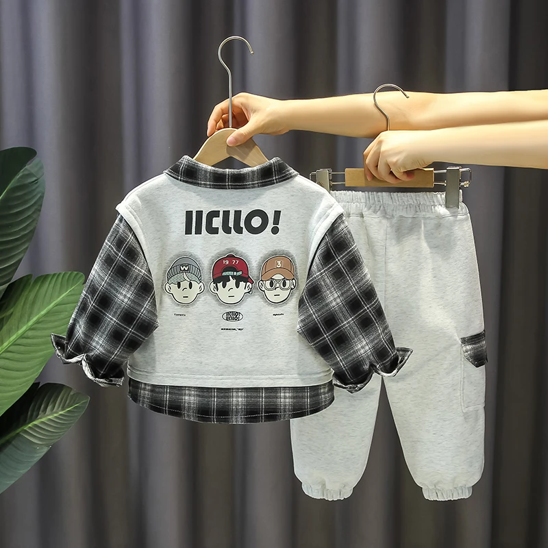 男童套装儿童秋季时髦酷帅两件套中小童男宝春秋款假两件拼接衣服