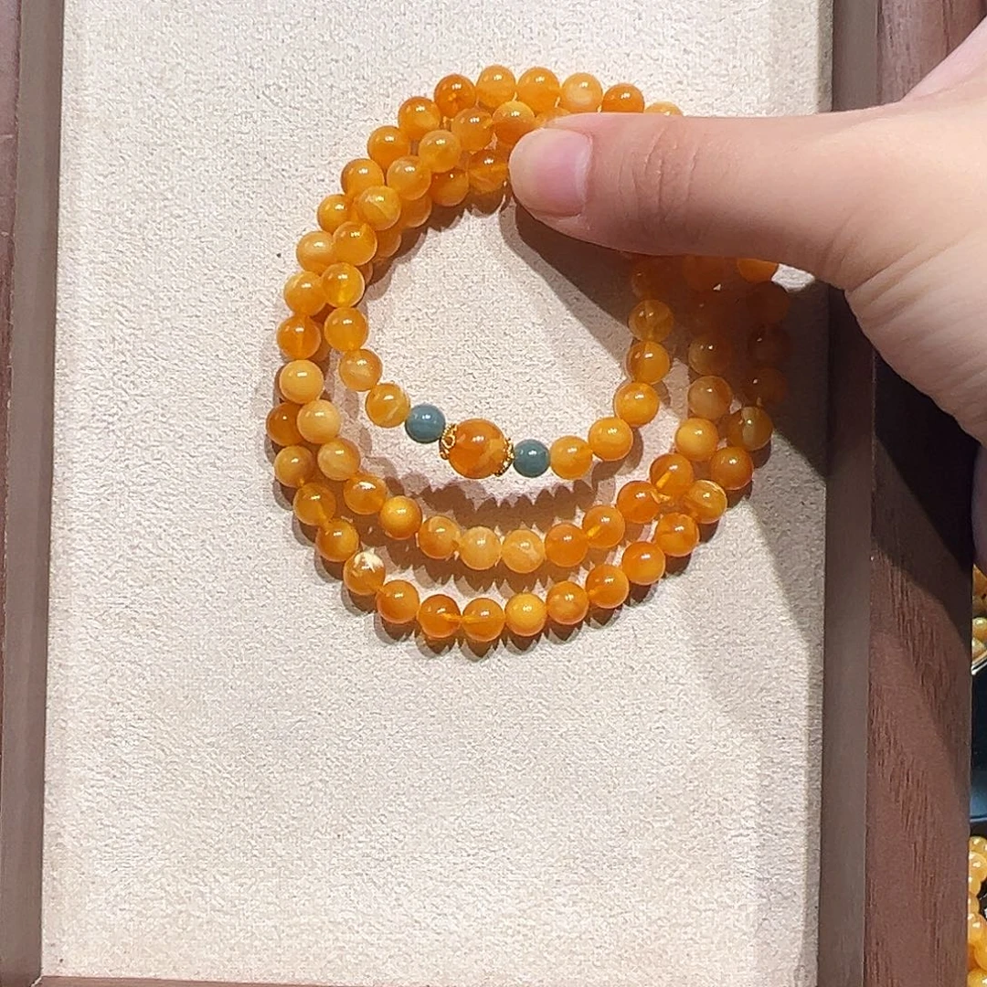 琥珀未镶嵌手链6.5mm蜜蜡手串