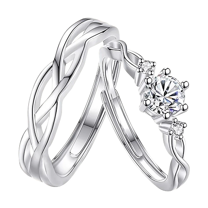 足银戒指 心动光芒轻奢情侣对戒男女款一对简约刻字可调节情人节