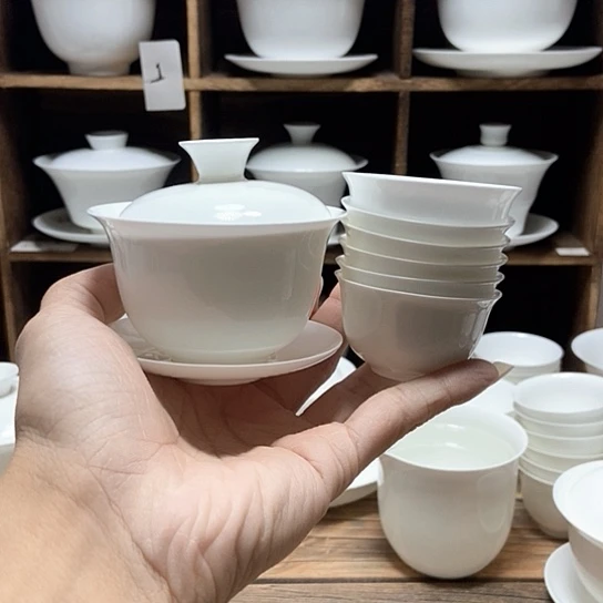 骨瓷3.0元宝盖碗盖下约90ml+6蛋壳杯30cc