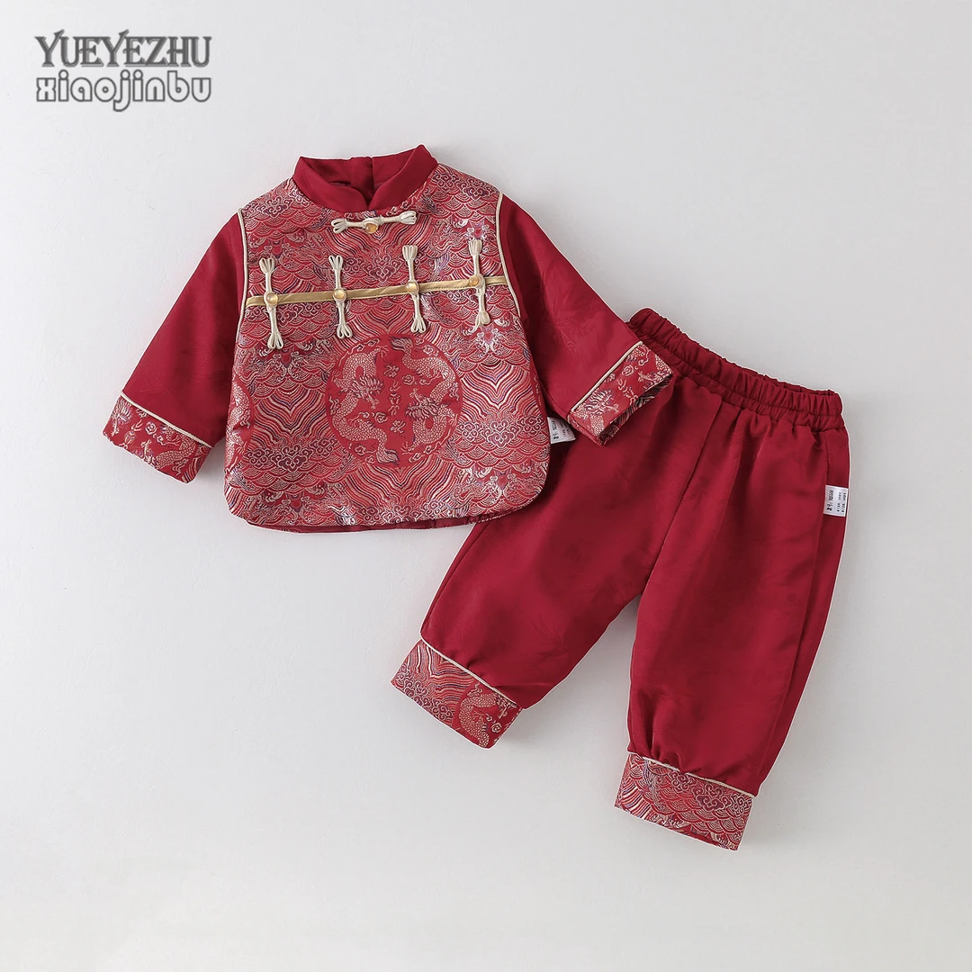 儿童国风套装秋装红色喜庆婴儿周岁礼服秋季宝宝拜年服两件套小童