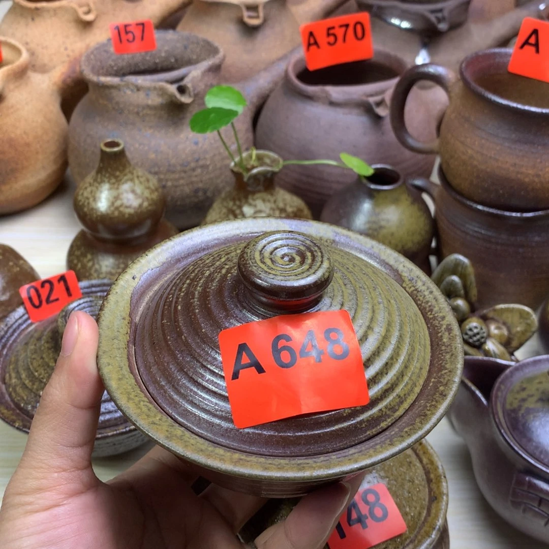 中*鲟柴烧细陶两才盖碗150毫升左右