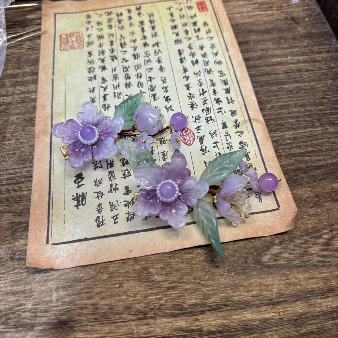 珠紫琉璃发夹。前尘梦古风汉服配饰