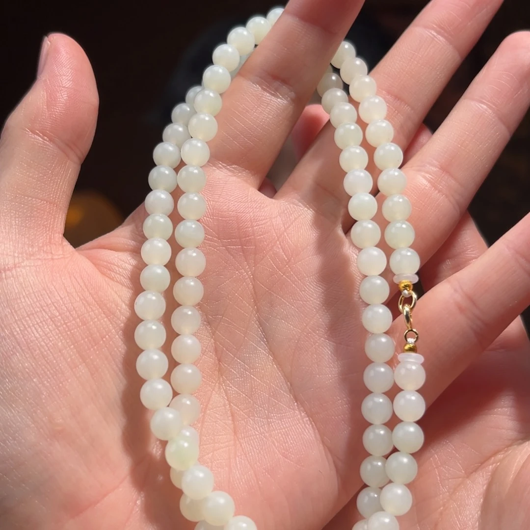 颈饰银S925镶嵌和田玉新疆白玉6mm750