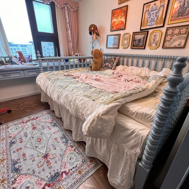 赤橙冰蓝|设计师原创复古实木床复古蓝美式欧式法式主卧大床轻奢