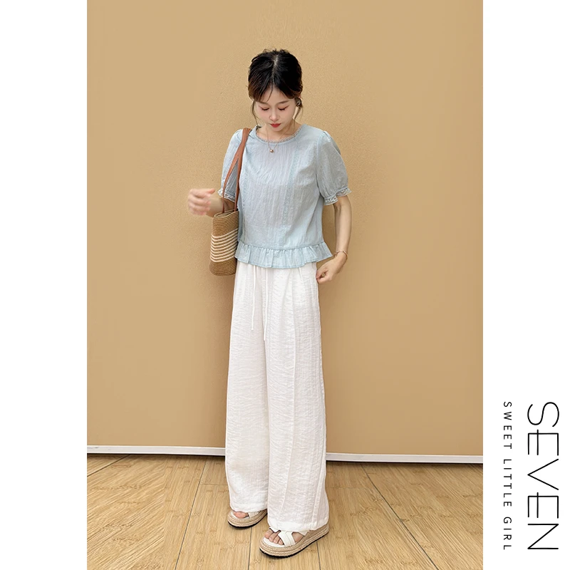 瀑布皱防蚊裤⑧七七146小个子天丝麻肌理感宽松休闲裤女夏季小美说