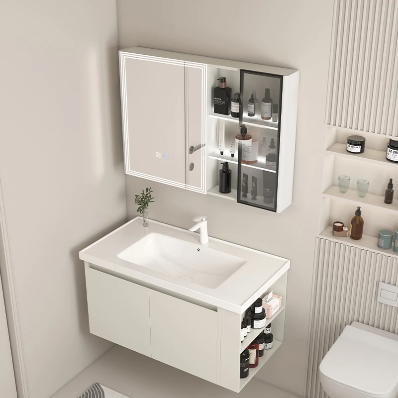 奶油风不锈钢侧边柜马桶格浴室柜组合陶瓷一体盆洗漱台面家居工艺