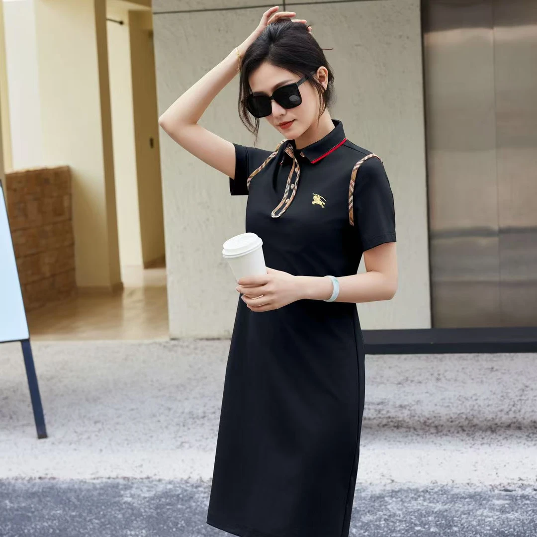 连衣裙翻领中长款通勤中国风韩版针织修身polo裙修身气质时尚休闲