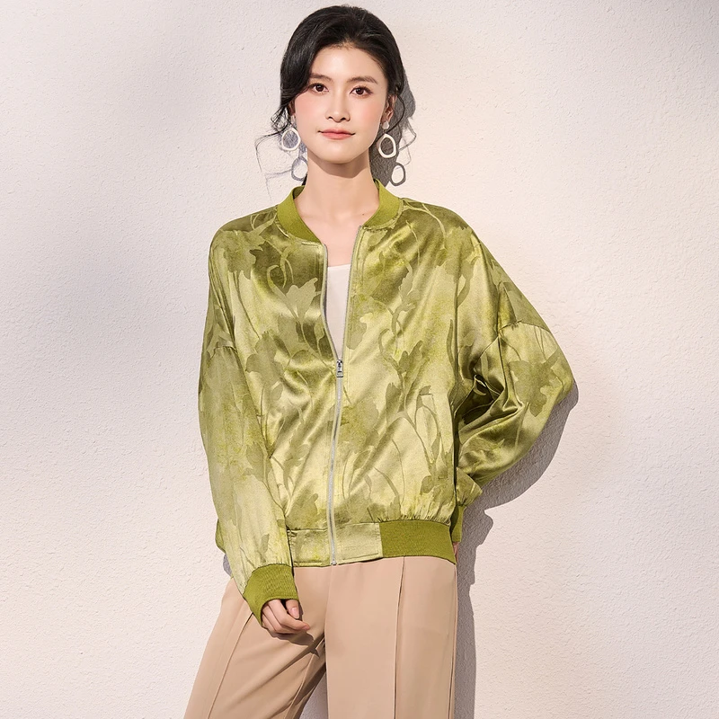 金菊桑蚕丝开衫外套2025年秋季女新款纯色花卉外套上衣通勤时尚