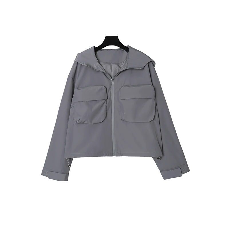 周依然同款 运动风连帽大口袋防风冲锋衣外套上衣CEA2077