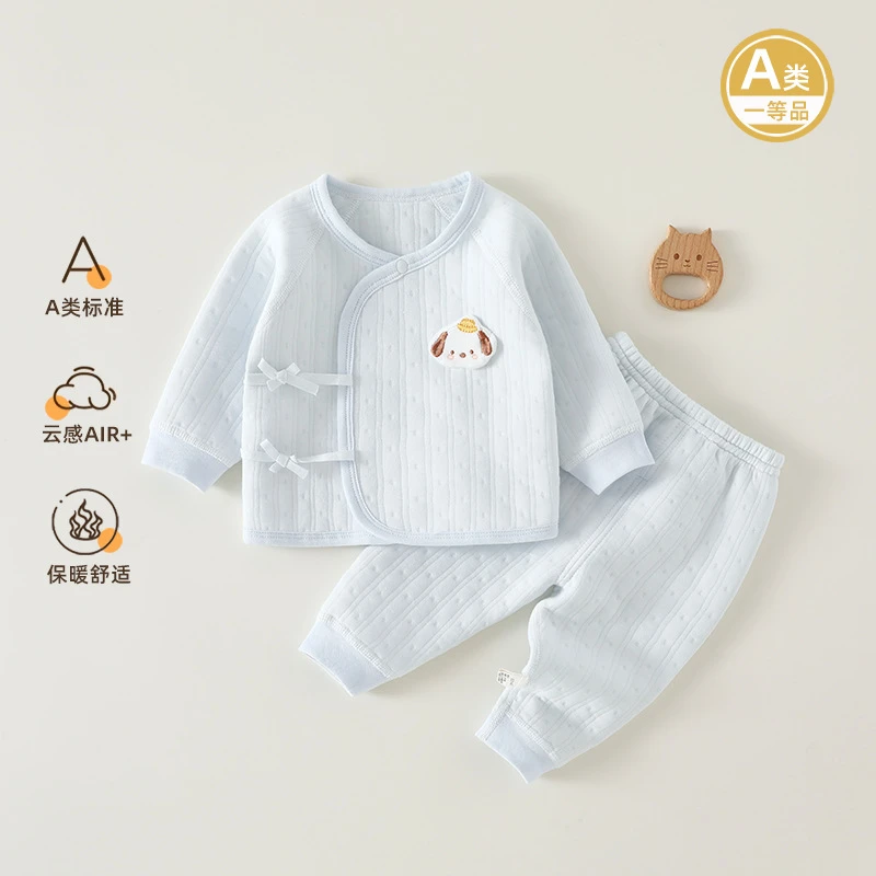 婴儿衣服03月新生儿保暖衣套装秋冬刚出生宝宝加厚分体绑带和尚服