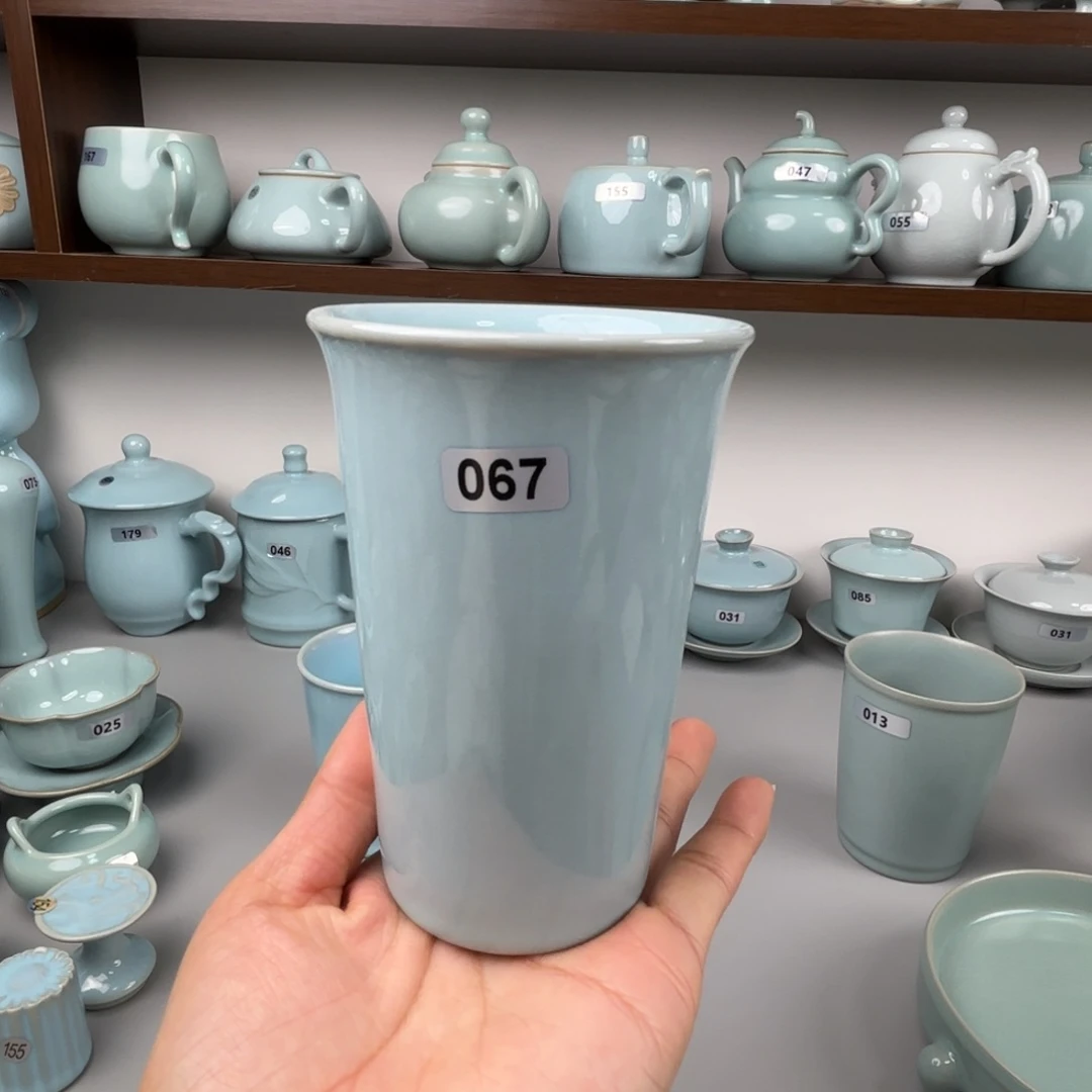 陶摆件汝瓷大号可乐杯支钉烧天青釉微瑕067