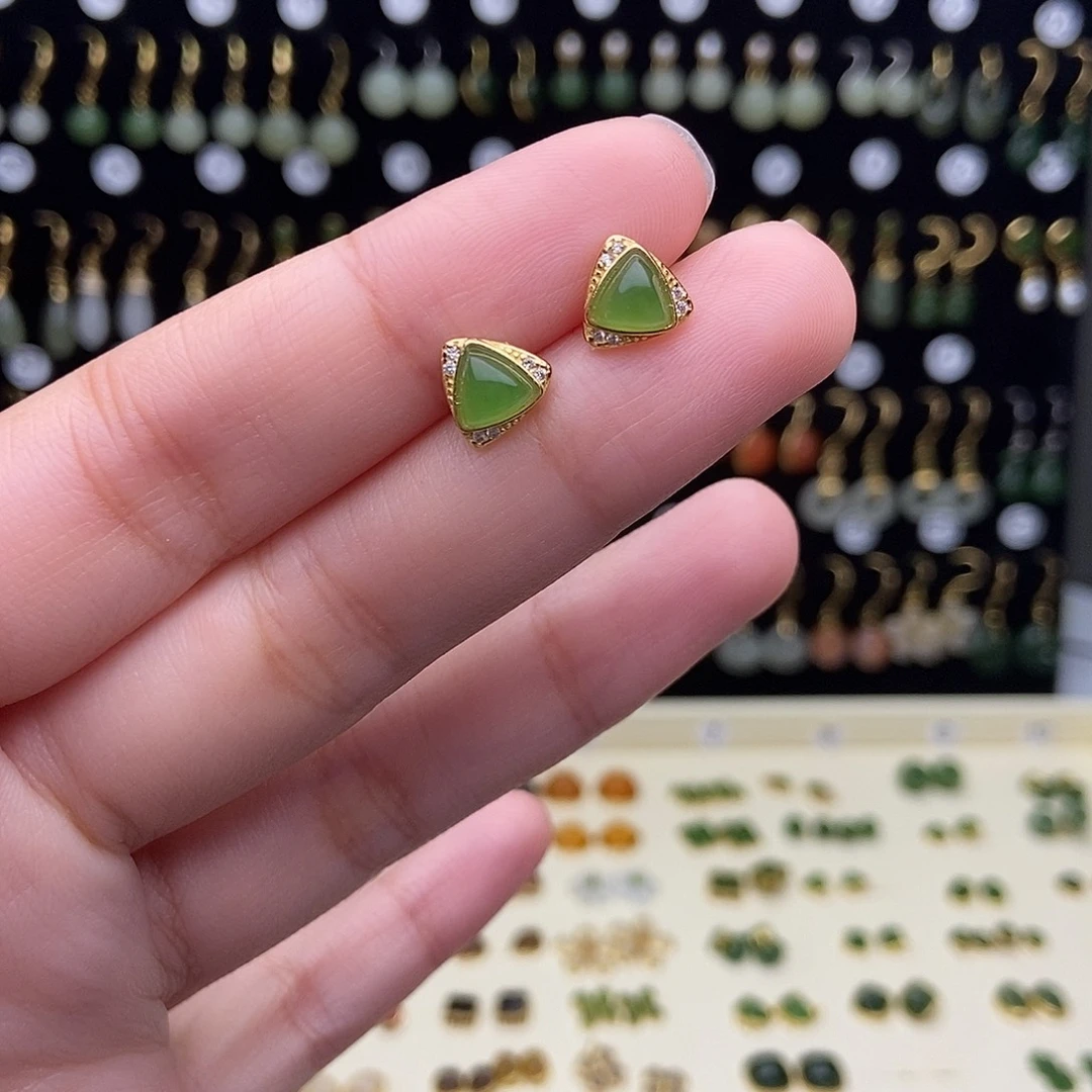 和田玉银S925镶嵌耳饰