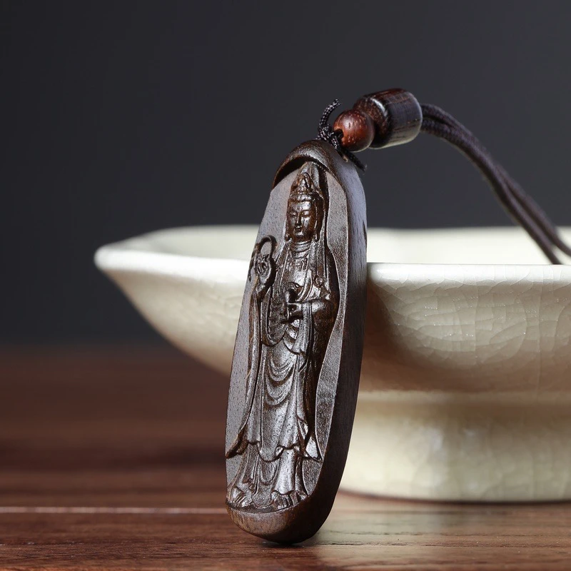 增香沉香木木(观音挂件圆款)6/2cm吊坠印尼木天然复古原雕刻