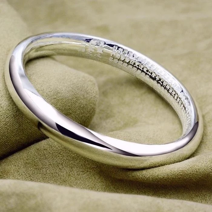 足银手镯 亮面闭口心经素圈光面百搭实心泥鳅背贵妃手镯足银9999