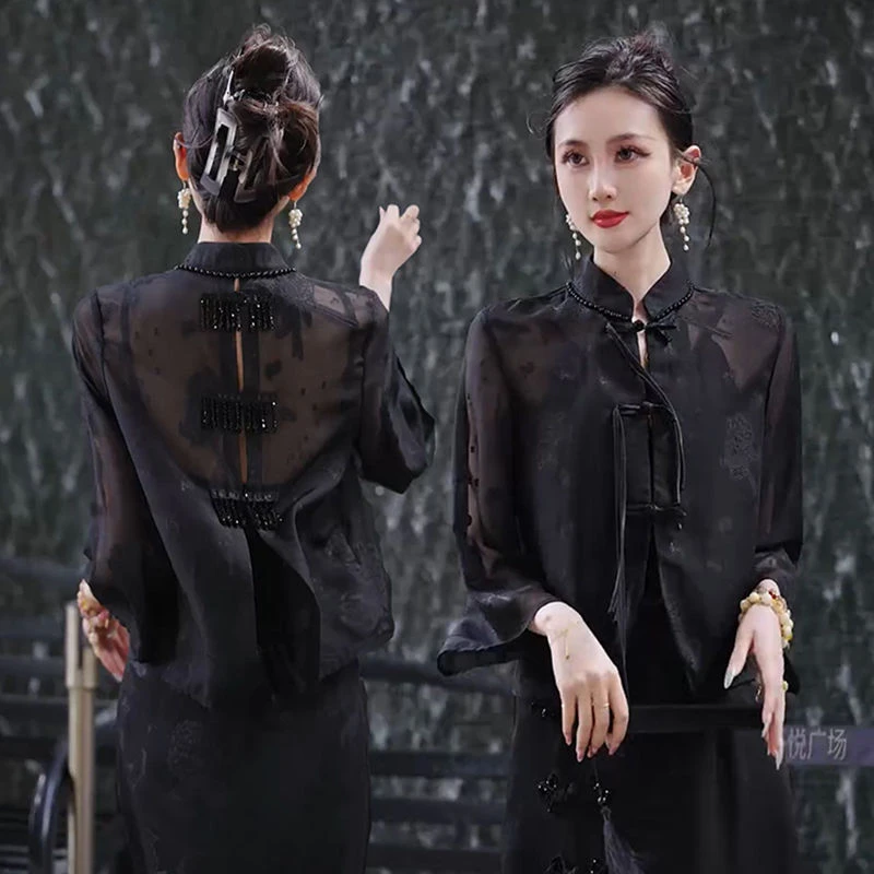 2025复古盘扣国风防晒上衣外套女夏季新款时尚百搭新中式透视衬衫