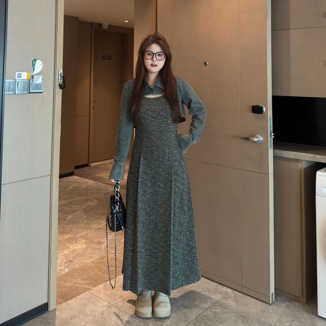 盈盈&南岛风大码女装设计感上衣春秋胖mm显瘦连衣裙套装ZYY1412