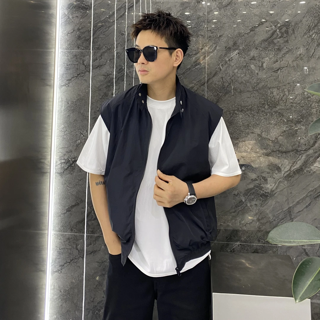 美式轻薄款立领修身无袖马甲户外透气短款背心痞帅薄款男夹克外套