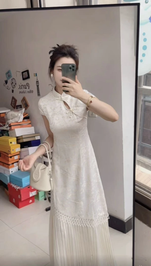 新中式国风【关关雎鸠】贵气千金拼接长裙旗袍连衣裙气质轻奢设计感