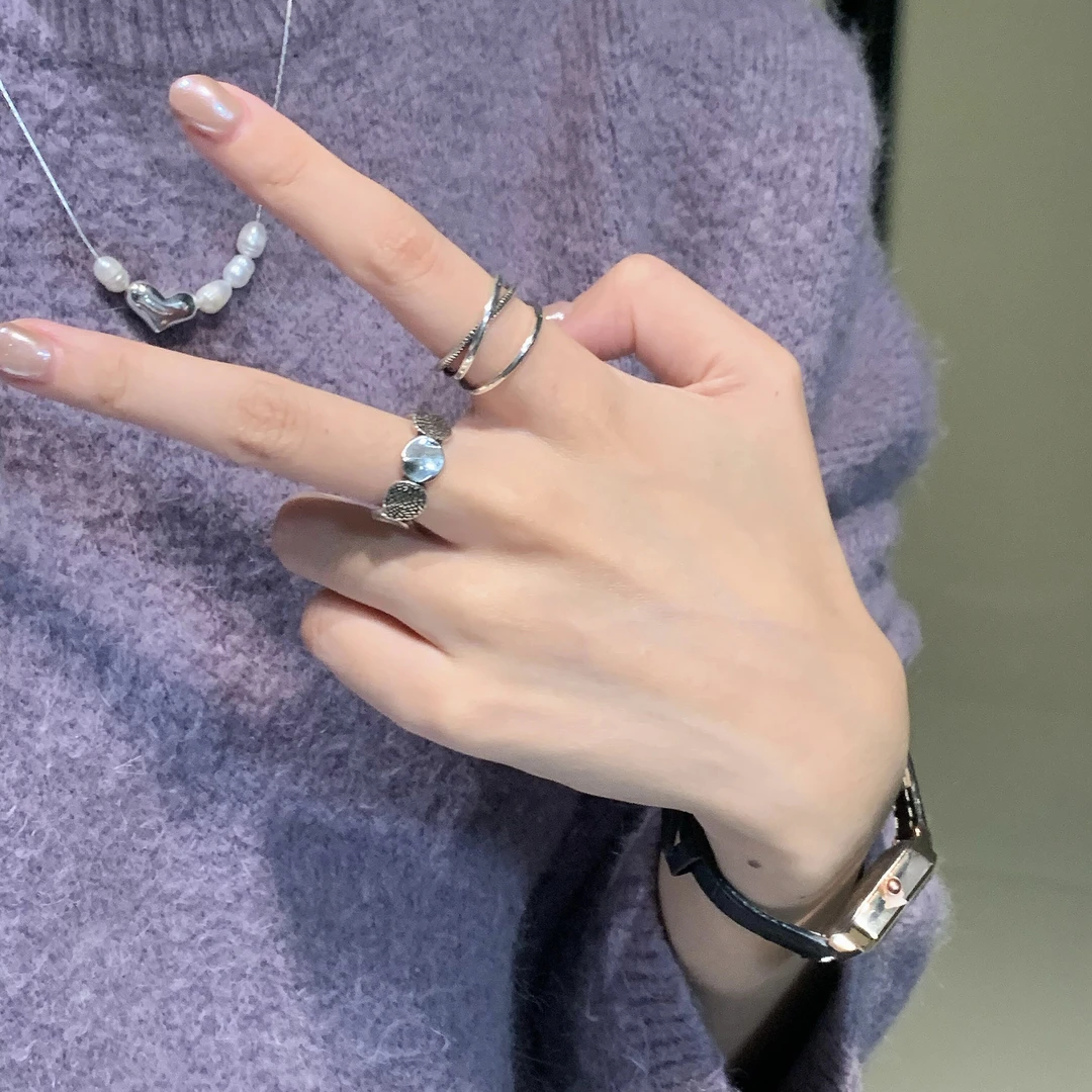 轻奢高级感简约不规则圆片小众做旧交叉戒指重工复古开口食指戒