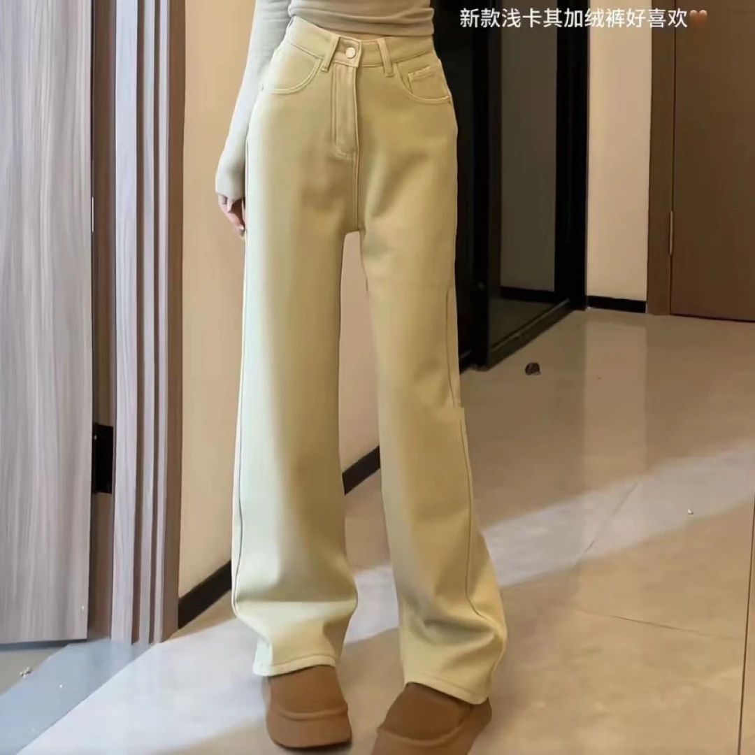 卡其色➕黑色直筒裤加绒款