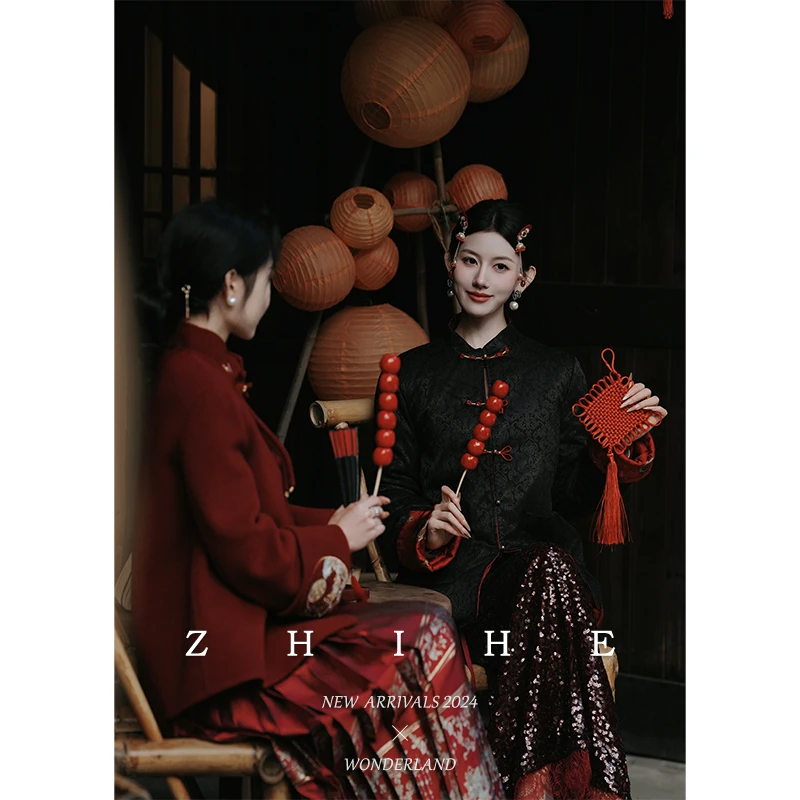 无艳一禾【醒狮迎瑞】囍嫁系列双面穿！国风人丝提花100羊毛填充外套