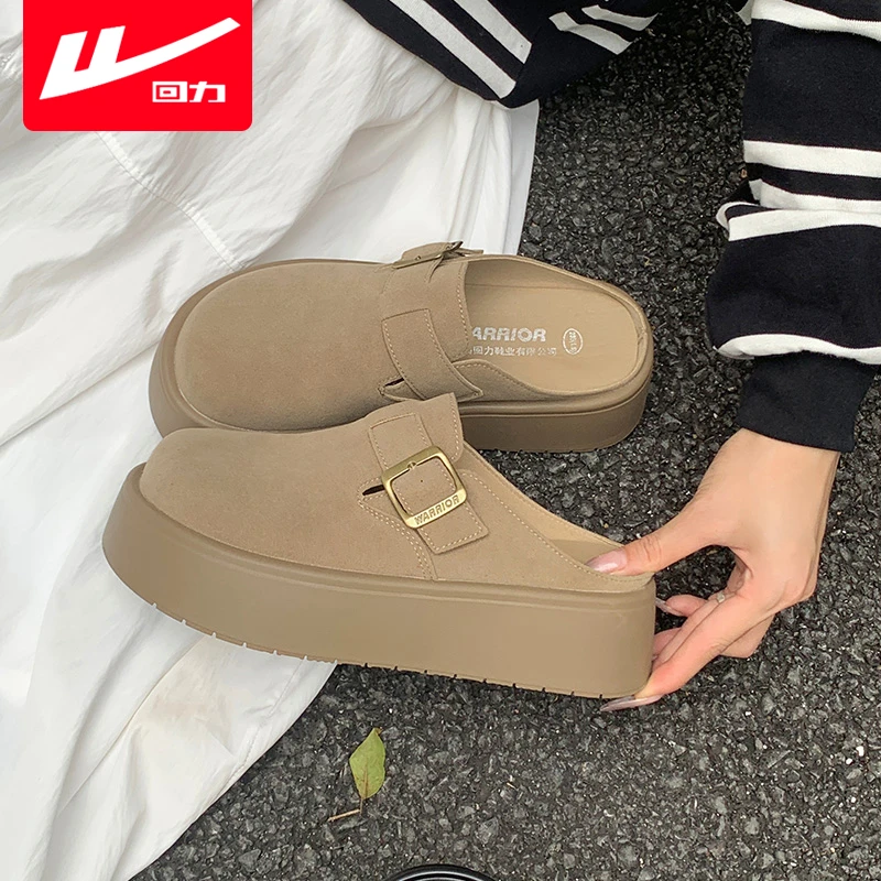 回力厚底勃肯鞋女款2025秋季新款小个子松糕软底女鞋博肯包头半拖