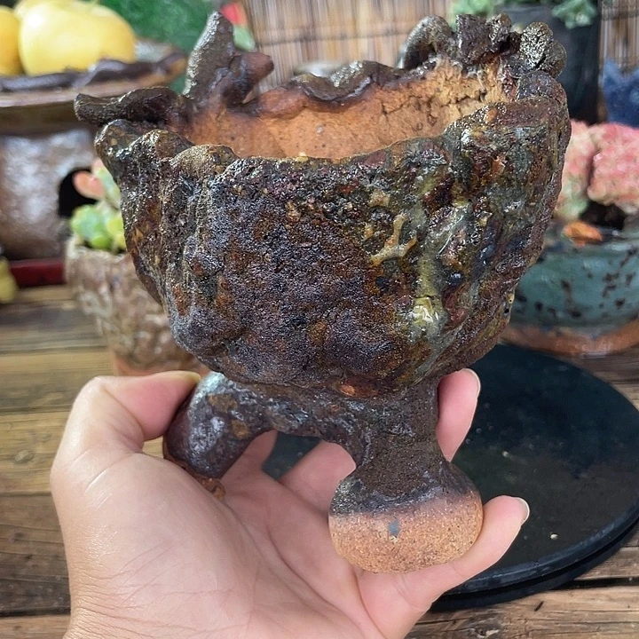 手工粗陶透气花盆