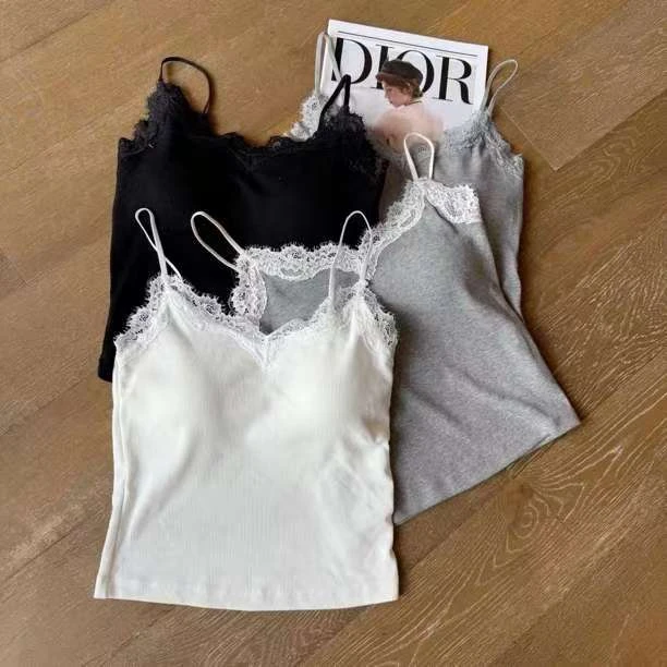 【菲菲定制】轻熟风甜美背心吊带蕾丝白色短款百搭美背修身时尚显瘦