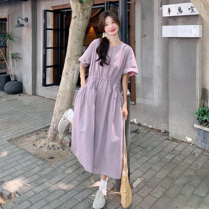 巨好看紫色收腰连衣裙女夏季2025新款今年流行爆款纯欲慵懒风女装