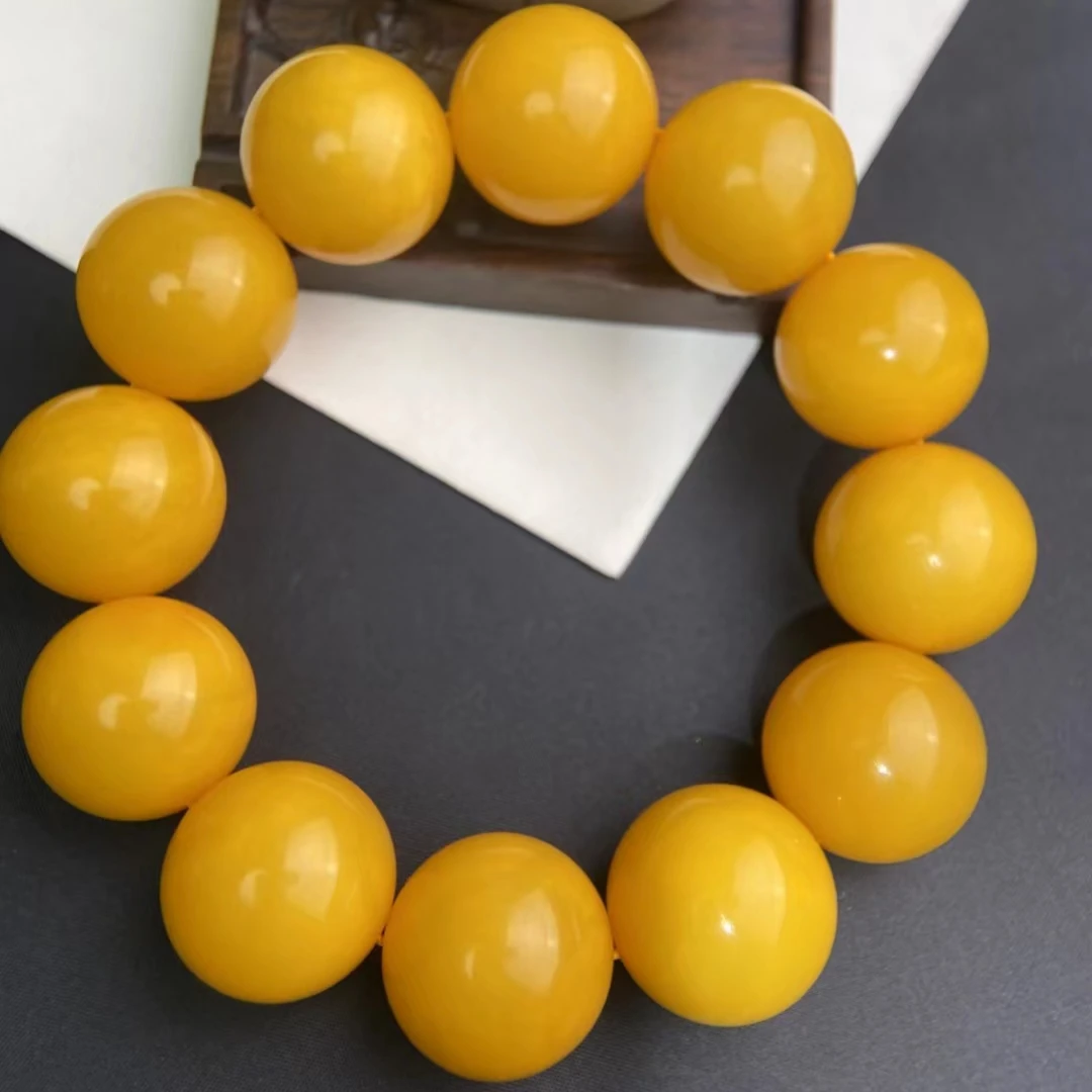 收藏品天然俄料鸡油黄蜜蜡手串男士高端大气珠宝满肉满蜜文玩手链