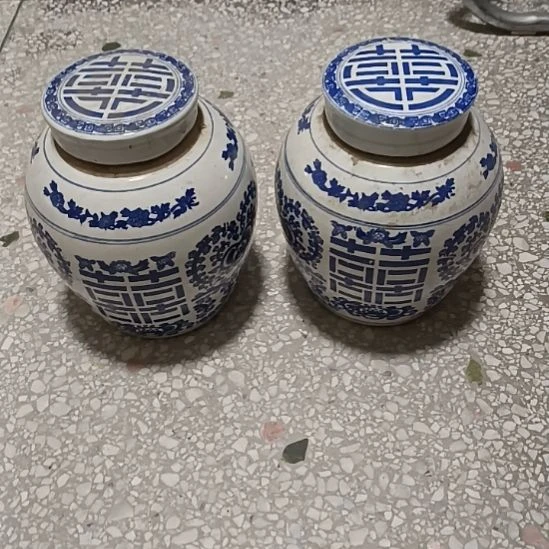摆件双双双喜临门罐罐摆件青花陶瓷摆件青花