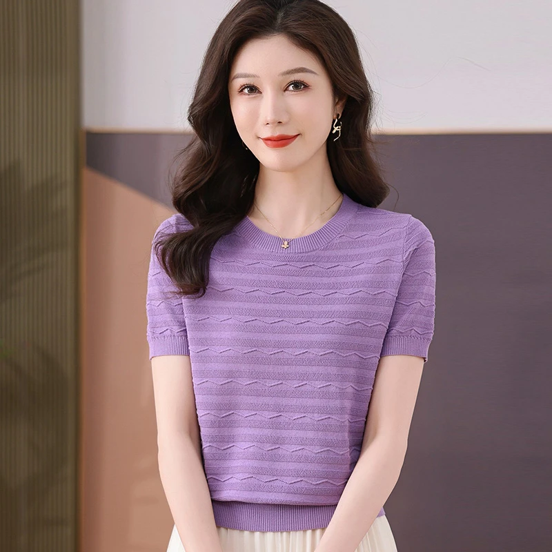 妈妈装时尚气质女装2025夏季新款设计感慵懒风洋气减龄针织衫T恤