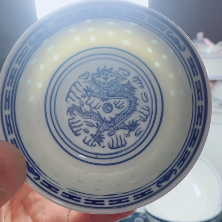 青花玲珑5寸饭碗龙纹