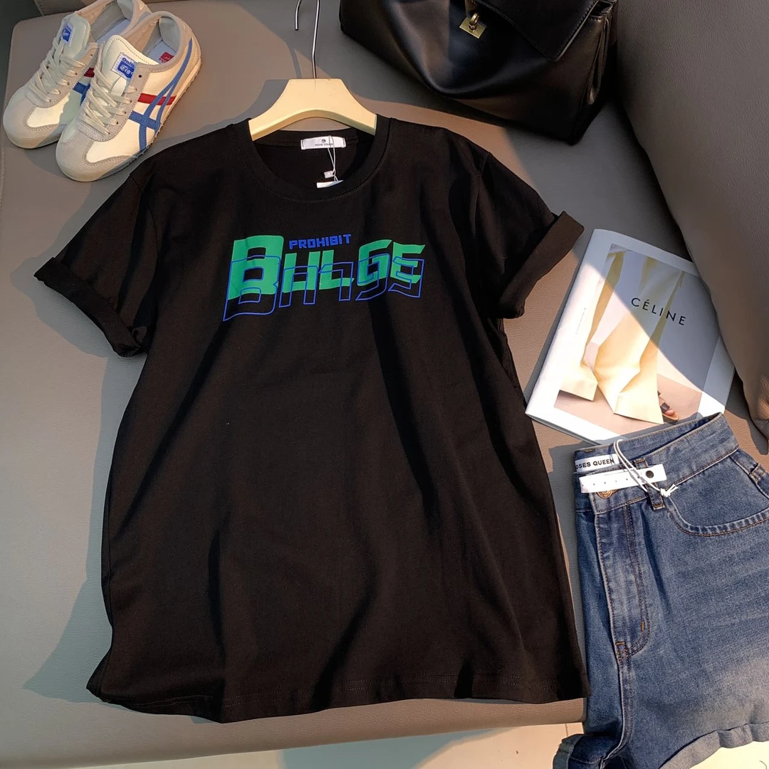 Q89短袖T恤女2025春新款宽松中长款圆领休闲百搭潮牌美式复古上衣