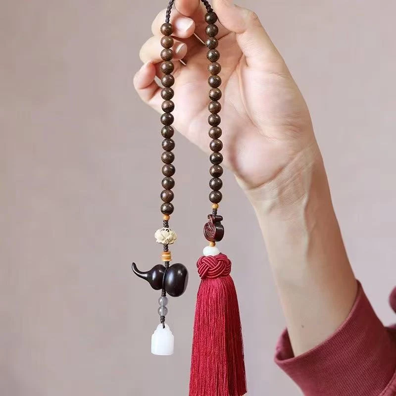 紫檀葫芦汽车挂件高级感车内后视镜流苏吊饰男女款平安创意挂饰品