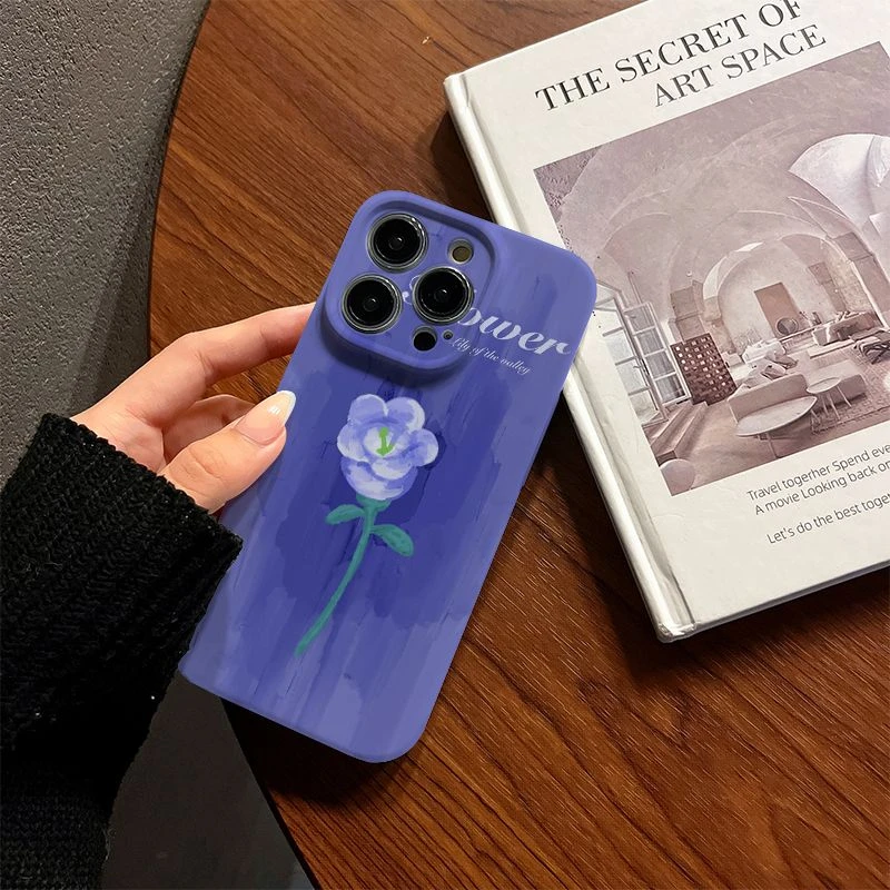 蓝底花朵适用苹果16promax/15pro/14/13菲林硬壳手机壳女