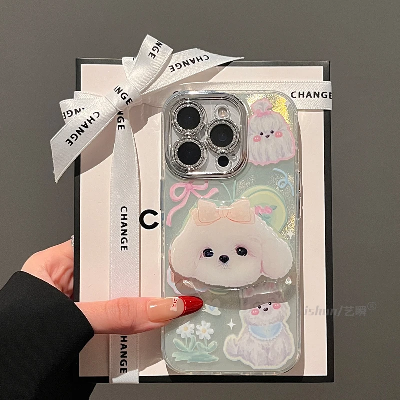 小清新绿蝴蝶猫咪小狗支架14适用iPhone16ProMax手机壳苹果15Pro