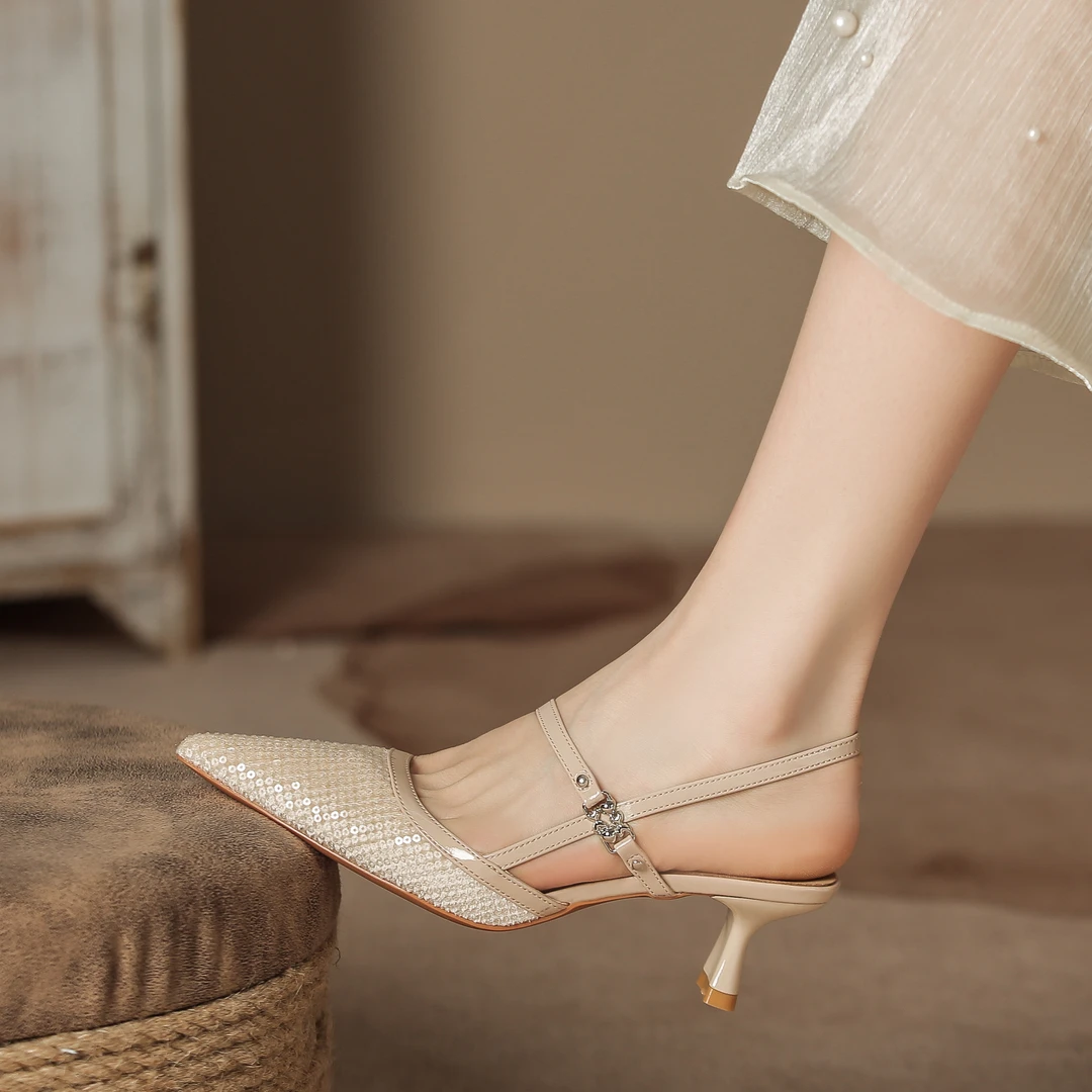 仙女风高跟凉鞋女夏2025新款舒适女士气质配裙子细跟尖头高跟鞋