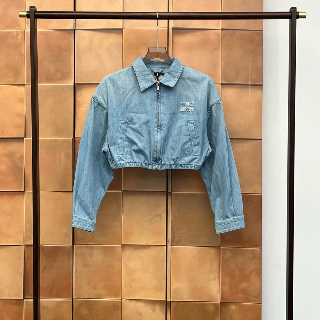 全新未使用 MIU MIU/缪缪 23ss爆款水洗蓝字母logo牛仔外套/38码